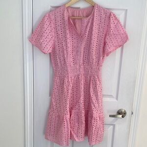 Women's Pink Eyelet Short Sleeve Dress sz Medium